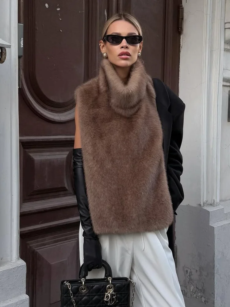 Immagine di Chic giacca corta patchwork in pelliccia sintetica da donna bavero manica lunga soffice cappotto all...