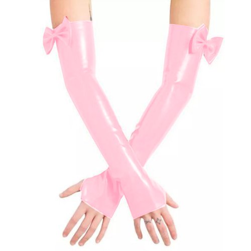Image of Plus Size Sexy Fingerless Gloves PVC Wetlook Club Dancing Bowknot Long Hand Mittens Vintage Party Women Arm Length Gloves