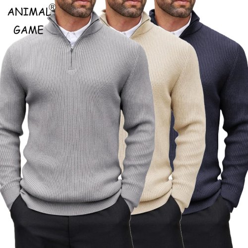 Afbeelding van Herfst Heren Trui met Kwartrits – Slanke Fit Nephals Trui met Lange Mouwen, Casual Winterwarme Bovenkleding voor Mannen