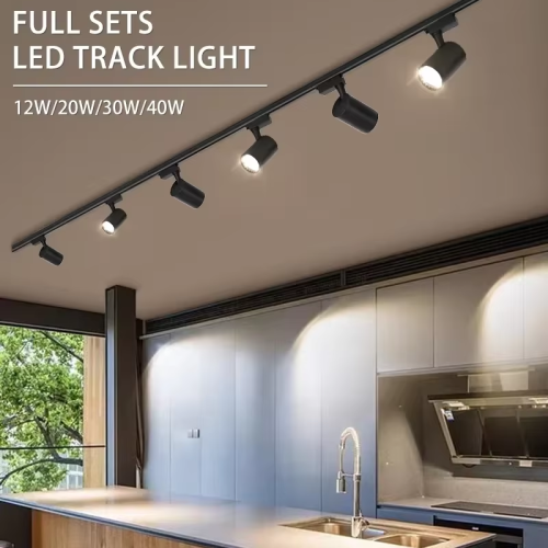 Image of Modern 220V LED Track Lighting System with 12W, 20W, 30W, and 40W Ceiling Spotlights for Living Room, Kitchen, and Indoor Spaces – Adjustable Rail Light Set