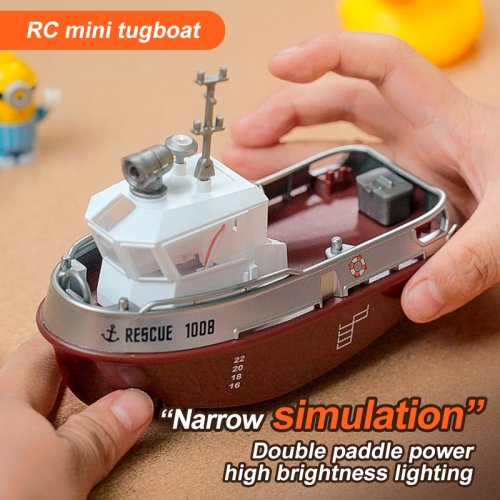 Image of ZWN 1:32 Scale RC Boat with LED Lights and Dual Motors – 2.4GHz Long-Range Remote Control Tugboat Model Toy for Kids, Boys & Girls