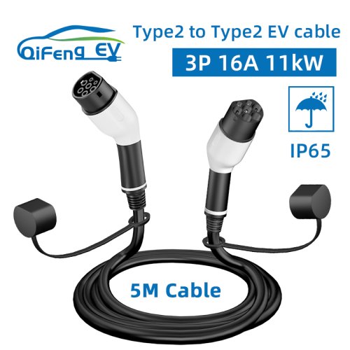 Imagen de Cable de Carga para Coche Eléctrico Qifeng EV Tipo 2, 16A/3.5kW y 32A/7kW, 5 Metros, Certificado IEC 62196, Compatible con Estaciones de Carga Públicas