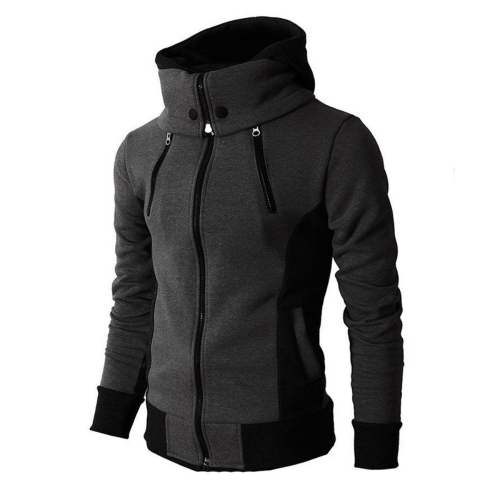 Immagine di Giacche da uomo con cerniera Autunno Inverno Cappotti in pile casual Giacca bomber Colletto sciarpa Moda Con cappuccio Capispalla maschile Felpa con cappuccio slim fit