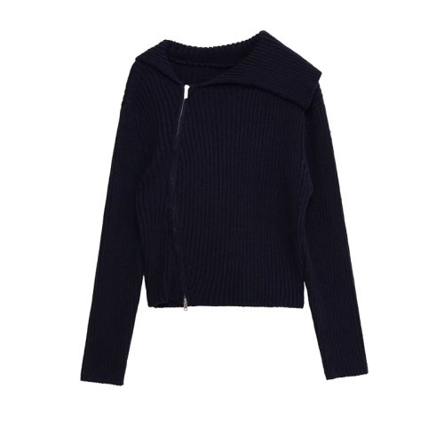 Immagine di Maglione Donna con Cerniera e Collo a Coste in Maglia Irregolare – Design Elegante per Look Casual Autunnali