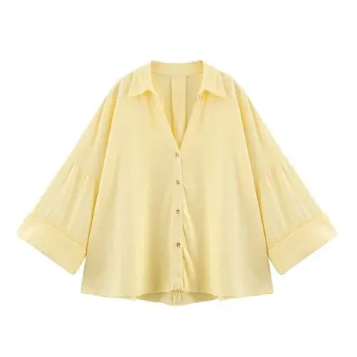 Image de Chemise femme manches larges asymétrique col Johnny