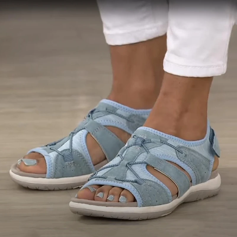 Zdjęcie Konfigurowalne 2024 Nowe sandały damskie UZZDSS Moda Pure Color Casual Ladies Comfy Low Cut Round Toe Flat Beach Summer Shoes