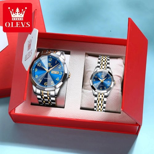 Immagine di Orologio da Coppia Olevs 9970 in Acciaio Inossidabile con Display Digitale e Calendario – Orologio Impermeabile per Uomo e Donna con Design Rombo