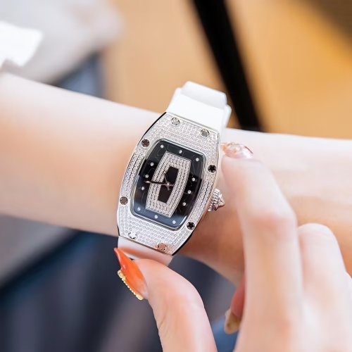 Imagen de Nuevos relojes Tonneau de lujo a la moda para Mujer, Reloj de cuarzo de gelatina de silicona y crist...