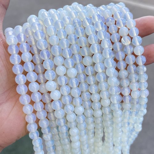 Immagine di Perline di pietra naturale Opale bianco Perline distanziatrici allentate rotonde 4 6 8 10mm per la creazione di gioielli Accessori per collane fai da te 15 "pollici