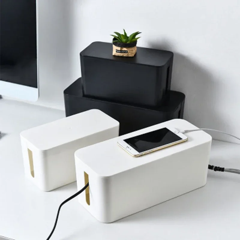 Imagen de Caja de almacenamiento de cables, caja de almacenamiento de regleta de alimentación de escritorio, caja de almacenamiento de enchufe a prueba de polvo, caja de cables para el hogar, organizador de cab