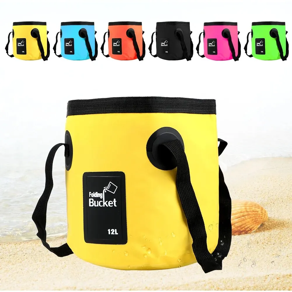 Imagen de Cubo plegable de 12L, cubo de agua plegable portátil para viajes al aire libre, cuenco, fregadero, bolsa de lavado, Cubo de lavado de coches multifunción para acampar