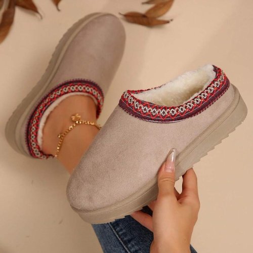 Image of 2025 Women's Luxury Wool-Lined Slip-On Snow Boots – Elegant Winter Cashmere Warm Flat Shoes for Home & Outdoor Use, Plus Size Available
