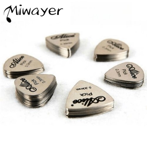 Bild von Alice 10pcs Metall gitarren pickel 0,3mm dünn haltbar silberfarben profession elle Bass Ukulele Gitarren picks Gitarren verstärker Bass Guita