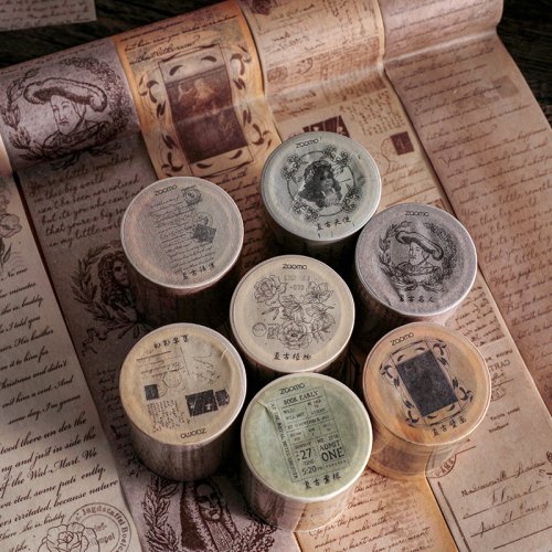 Zdjęcie Taśma dekoracyjna Washi z motywem vintage – poezja, bilety, litery i rośliny, idealna do scrapbookingu i DIY