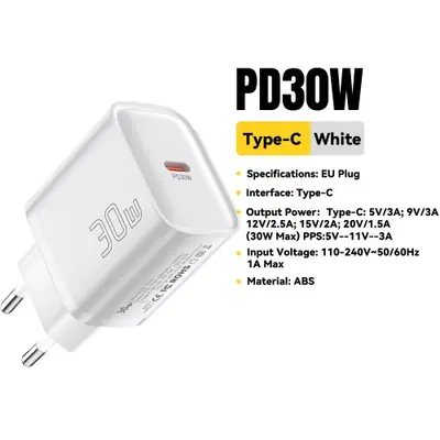Image de Chargeur Rapide USB-C 30W PD QC3.0