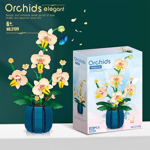 Afbeelding van Creatieve Bouwstenen Set met Orchidee, Bloemenboeket en Bonsaiboom – Romantische DIY Home Decoratie en Speelgoed voor Kinderen