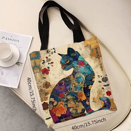 Bild von Stilvolle Umhängetasche mit Katzen-Blumen-Muster – Retro Design, große Kapazität und praktisch für den täglichen Gebrauch