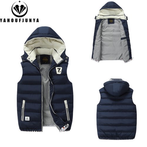 Image of Men's Spring and Autumn Sleeveless Warm Vest with Detachable Hood – Solid Color Windproof Outdoor Casual Fashion Jacket