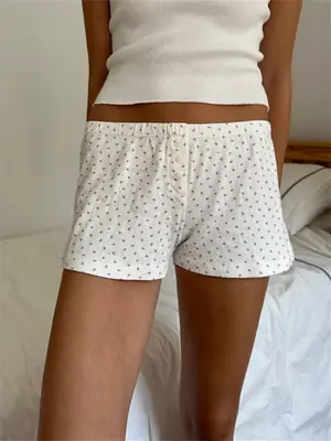 Image de Short Élastique Femme Imprimé Fleur Coeur - Décontracté Été