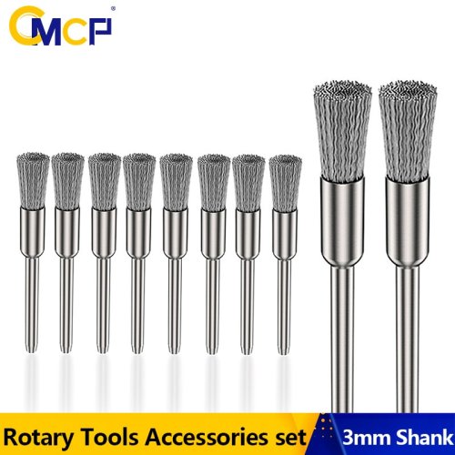 Afbeelding van CMCP Staaldraad Wielborstel Set 3.0mm Schacht voor Dremel Rotary Tool Metalwokring Polijsten Tool Schurende Tool Borstel