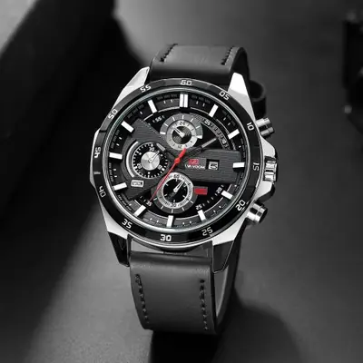 Image de Montre Homme Sportive 46mm - Noir, Rose Or & Cuir