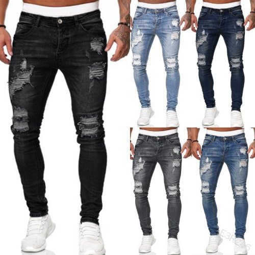 Afbeelding van Herenslim Fit Gescheurde Skinny Jeans Vintage Was Denim Broek Casual Potloodjeans Hete Verkoop