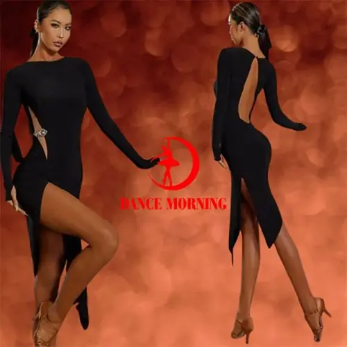 Image de Robe de Danse Latine Noire avec Franges