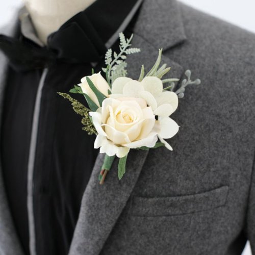 Image de Boutonnière Mariage Beige & Rose Artificielle