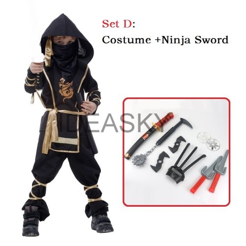 Image of Kids Ninja Assassin Warrior Costume – Black Cosplay Outfit for Halloween, Christmas, New Year, Purim & Parties