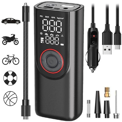 Bild von Drahtlose Reifenfüllpumpe, 6000 mAh, elektrischer tragbarer Auto-Luftkompressor, schnell aufblasbare Luftpumpe für Moto, Fahrrad, Autoreifenbälle