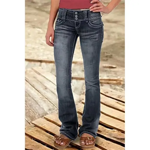 Image de Jeans Femme Déchirés Taille Basse - Style Rétro Coréen