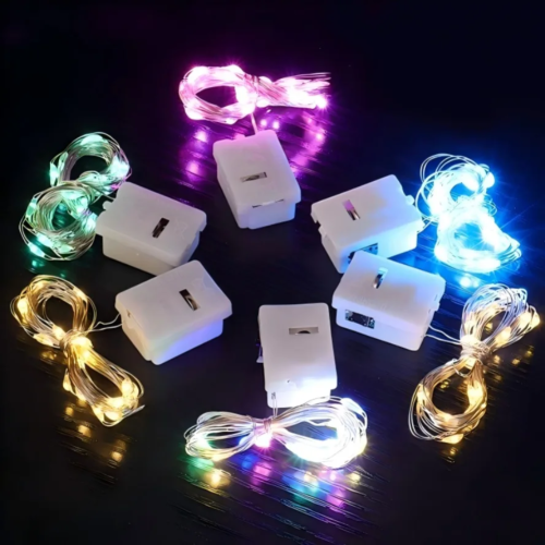 Imagen de Guirnaldas de Luces LED con Cable de Cobre y Plata, Pack de 5 Unidades de 3m y 2m, Ideal para Decoración de Navidad, Bodas y Fiestas en el Hogar