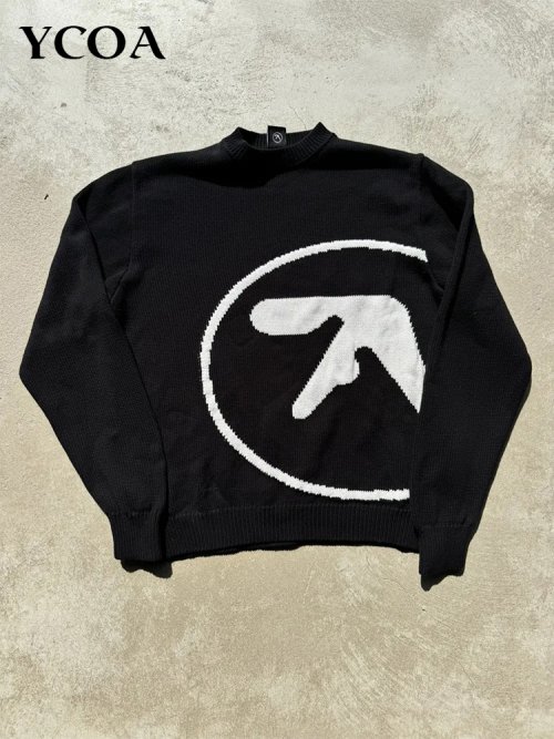 Zdjęcie Sweter męski Y2K Aphex Twin Knit Oversized Pullovers Gothic Jumper Winter Graphic Streetwear Long Sleeve Tops Vintage Clothing