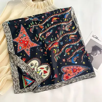 Image de Foulard de Soie Imprimé Arbre à Cheveux - 90x90cm