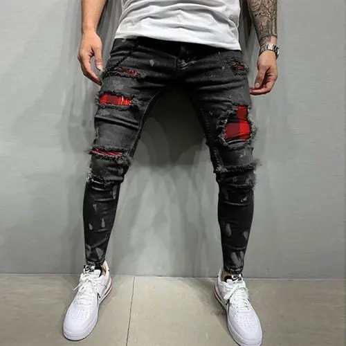 Image de Jeans Homme Slim Déchiré - Style Urbain & Confort Stretch