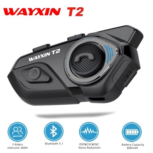 Immagine di Casco Auricolare Bluetooth T2 per Moto con Interfono per 2 Rider, Portata 300 Metri, Impermeabile e Compatibile con BT 5.1