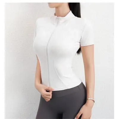 Image de T-shirt Yoga Femme Col Montant avec Fermeture Éclair