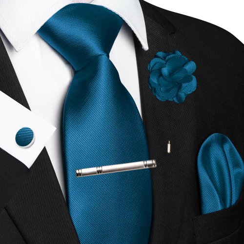 Zdjęcie Elegancki Krawat Męski Niebieski z Akcesoriami – Idealny na Ślub i Imprezy