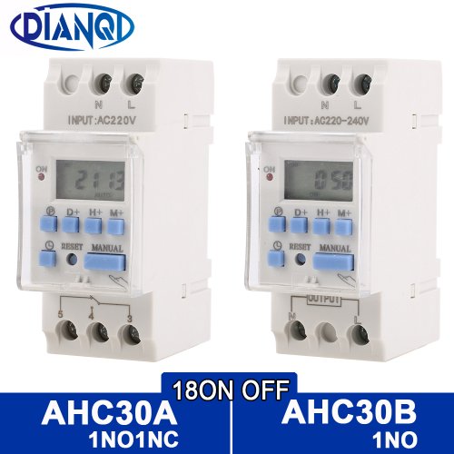 Imagen de Relé Temporizador Electrónico Programable con Pantalla LCD para Instalaciones Eléctricas - 7 Días, 1NO+1NC, 220VAC/12-24VDC, 40A, Montaje en Rail DIN