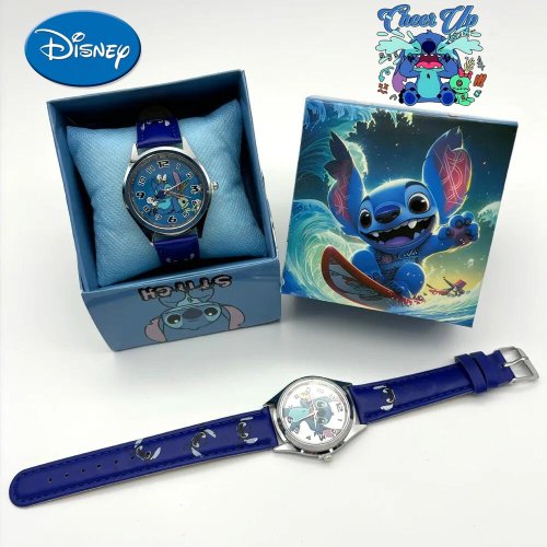 Zdjęcie Zegarek dziecięcy Disney Stitch w pudełku prezentowym – kawaii, kwarcowy zegarek dla dziewczynki z motywem Stitcha, idealny na urodziny