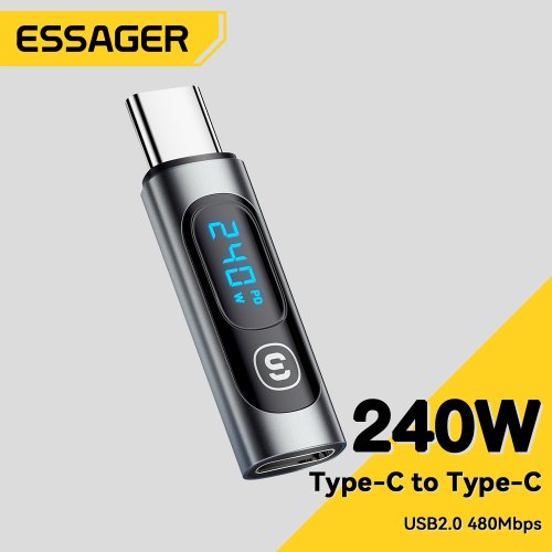 Zdjęcie Adapter USB-C do USB-C 240W z wyświetlaczem cyfrowym, kompatybilny z MacBook Pro, Air oraz Samsung – szybkie ładowanie 100W i przesył danych OTG