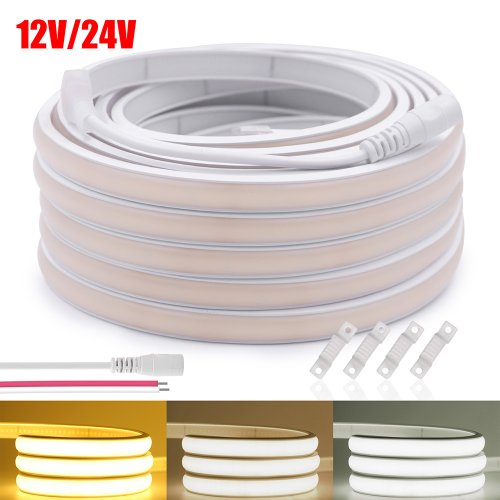 Immagine di DC 12V 24V COB LED Strip Neon Light Dimmerabile 320LED/m Flessibile Corda di Silicone Luci Illuminazione Lineare 1m 2m 5m 10m 15m 20m 50CM