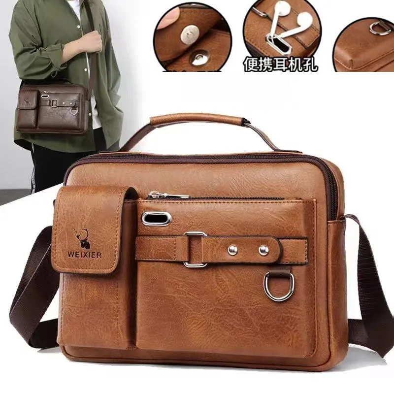 Bild von WEIXIER männer Schulter Tasche Männer Umhängetaschen PU Leder Handtasche Kapazität Männer Messenger Taschen Top griff Tote Tasche für Männliche bolsos