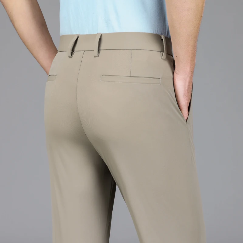 Immagine di Pantaloni Uomo Formali in Setas di Ghiaccio con Alta Elasticità – Modello Dritto per Ufficio e Occasioni Eleganti, Verde Militare e Blu