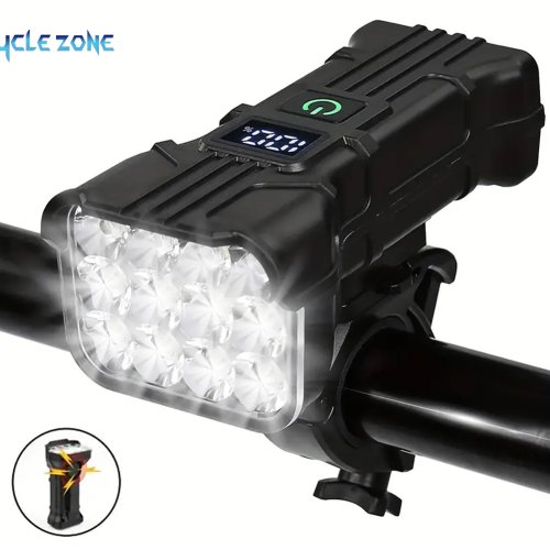 Imagen de Luz delantera de bicicleta con 12 LED recargable, incluye bocina integrada y modo de seguridad para ciclismo nocturno