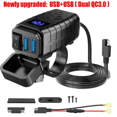 Image de Chargeur Rapide USB Étanche pour Moto avec Prise Type C QC3.0