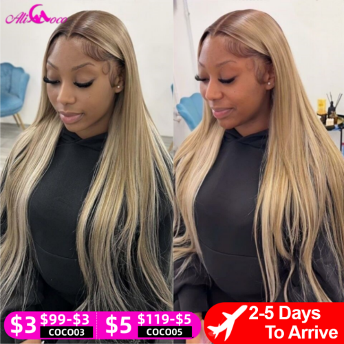 Imagen de Pelucas Frontales de Encaje Transparente 13x4 con Cabello Humano Rubio Ceniza, Densidad 200%, Rectas y Naturales para Mujeres