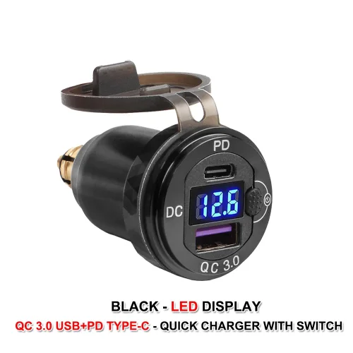 Imagen de DIN Hella Plug USB PD 3,0 QC3.0 cargador USB adaptador de corriente voltímetro con interruptor de en...