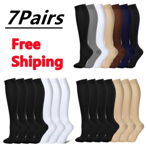 Immagine di 3/7 paia di calzini a compressione vene varicose mediche vitelli gonfi calzini sportivi tinta unita elastici maratona all'aperto ciclismo golf