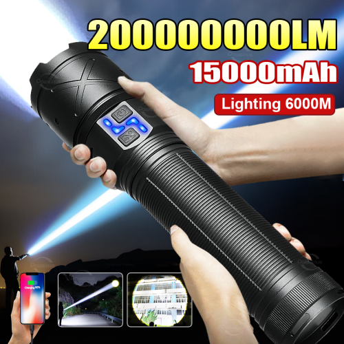 Imagen de Linterna LED Ultrabrillante con Zoom Recargable por USB, Linterna Táctica de Largo Alcance 6000m, Lámpara de Trabajo para Pesca, Acampada y Uso Exterior – Modelo 2026